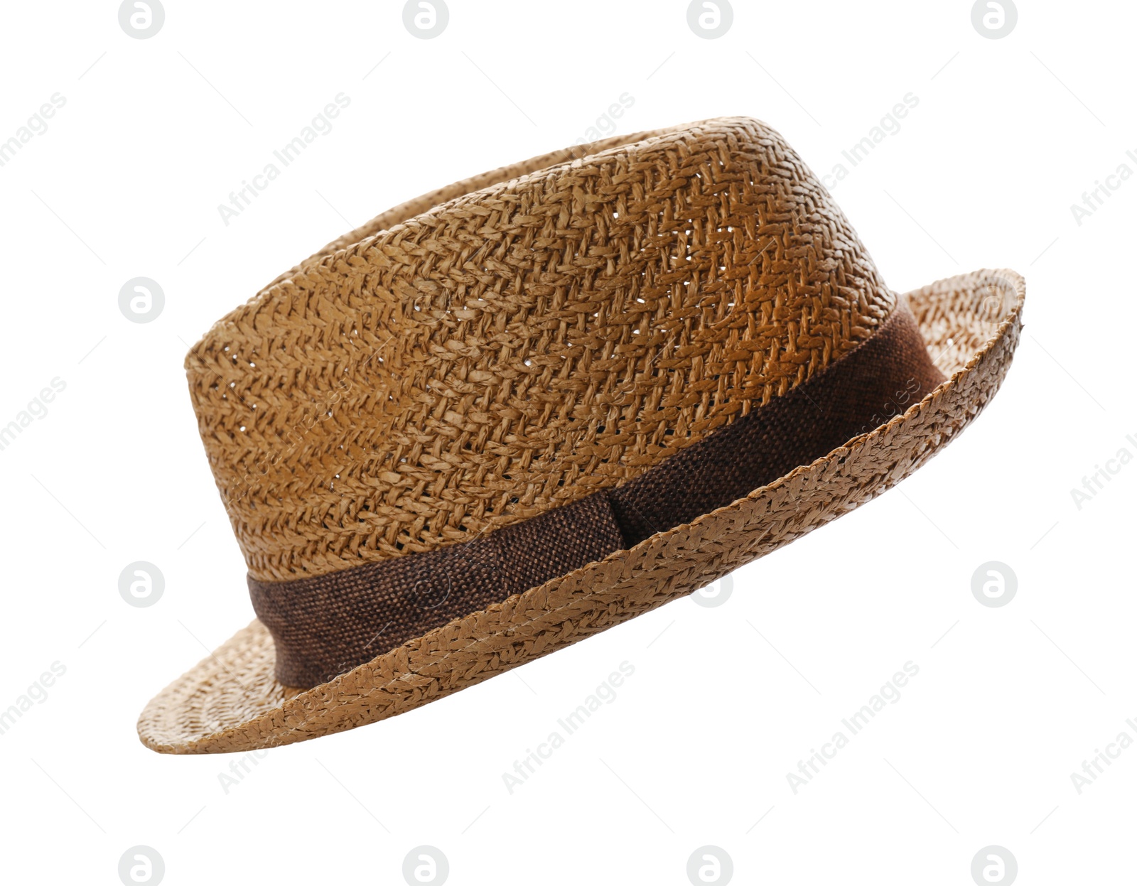 Photo of Stylish brown straw hat isolated on white