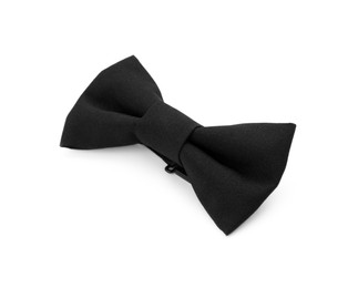 Photo of Stylish black bow tie on white background