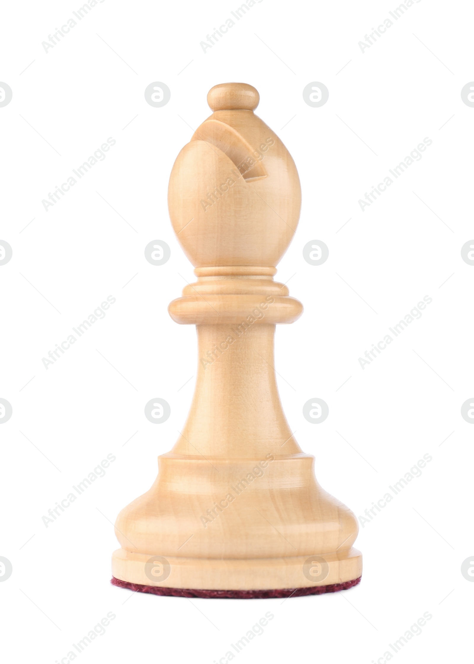 Photo of Wooden bishop isolated on white. Chess piece