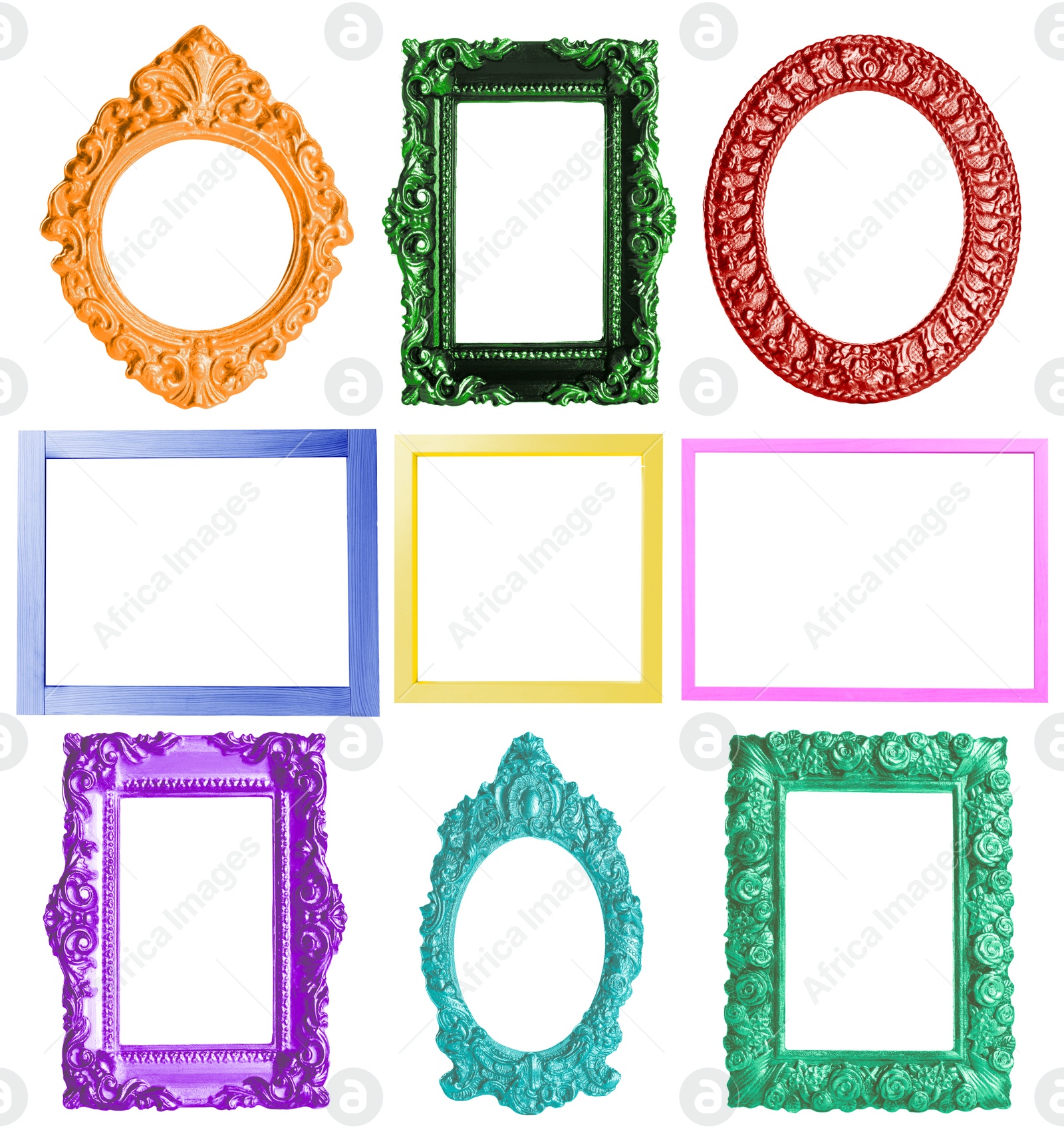 Image of Collage with bright frames on white background