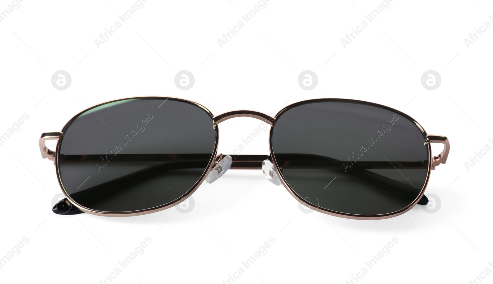 Photo of Beautiful sunglasses on white background. Beach object