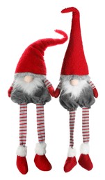 Two funny Christmas gnomes on white background 