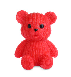 Adorable red toy bear isolated on white