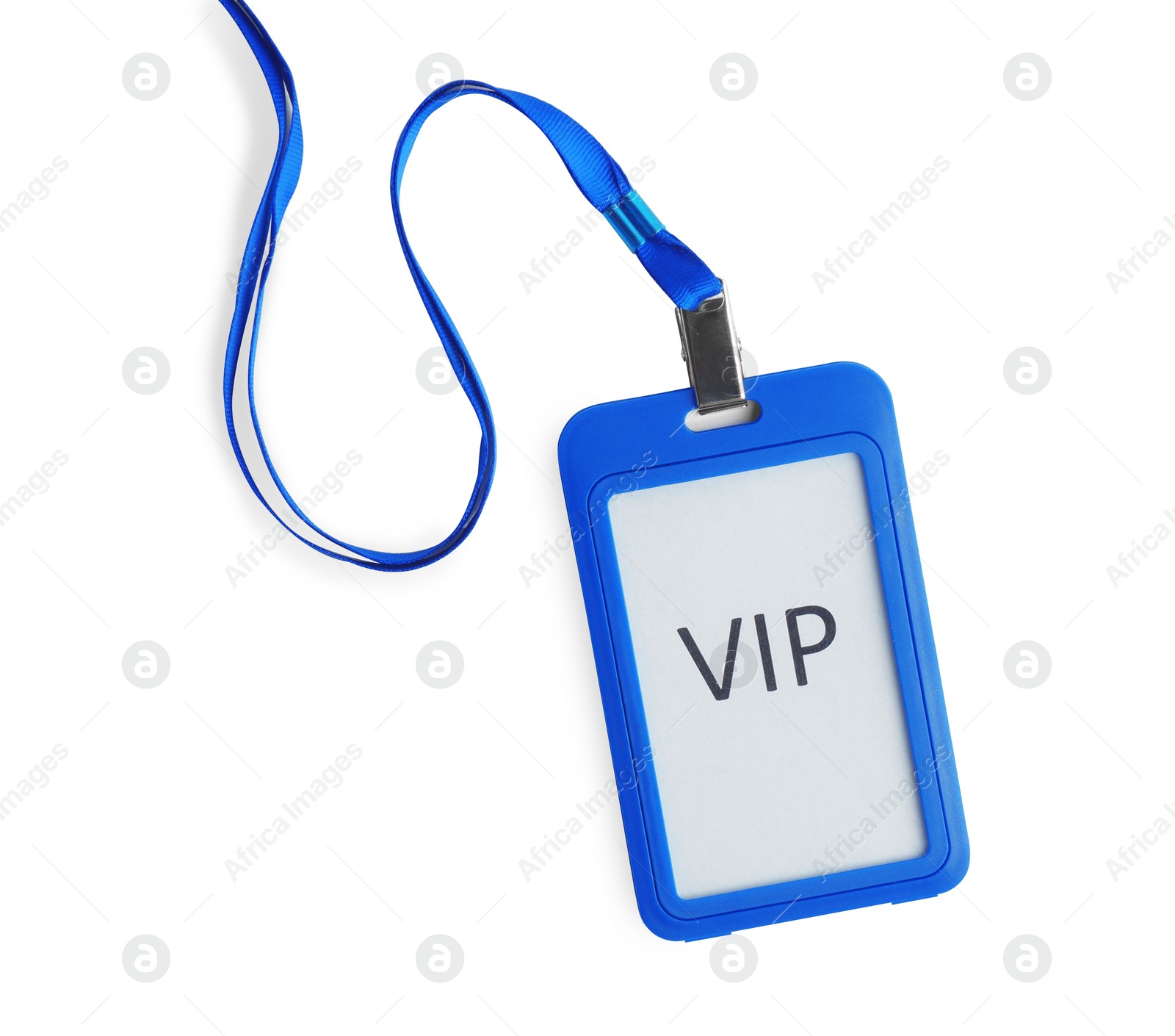 Photo of Blue vip badge isolated on white, top view