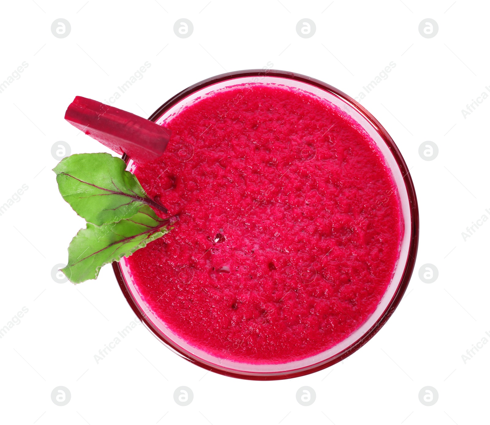 Photo of Glass of fresh beet juice on white background