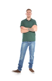 Photo of Full length portrait of handsome young man on white background