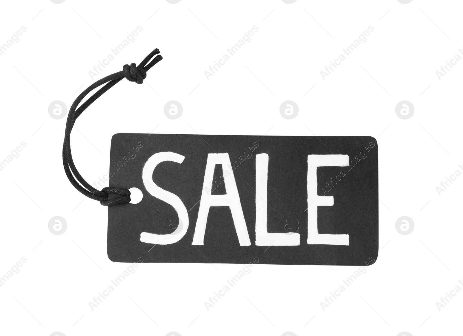 Photo of Tag with word Sale isolated on white. Black Friday