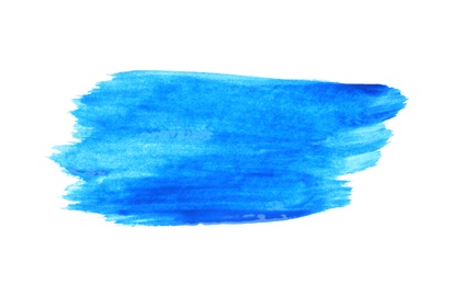 Photo of Abstract brushstroke of blue paint isolated on white