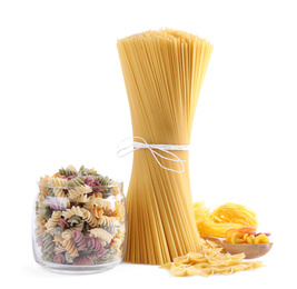 Photo of Different types of pasta isolated on white