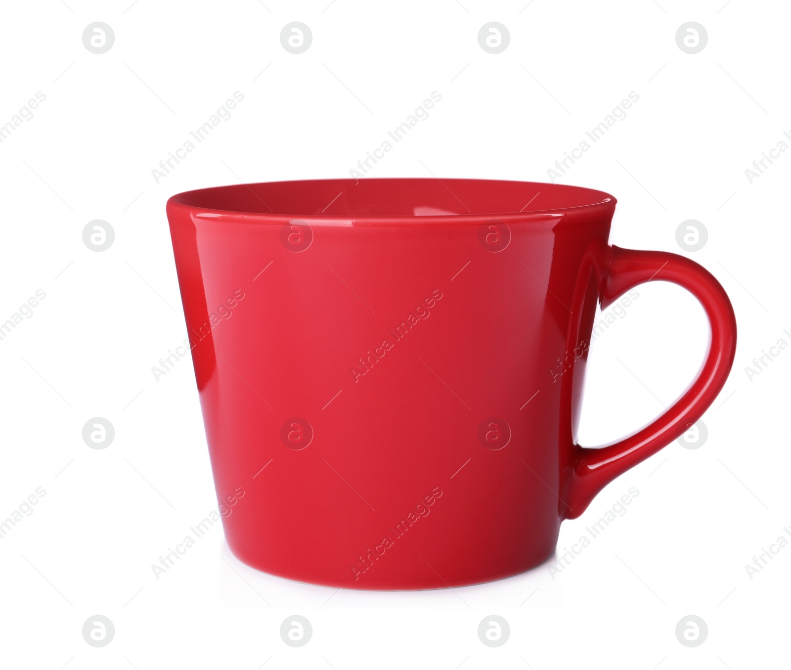 Photo of One stylish red cup on white background