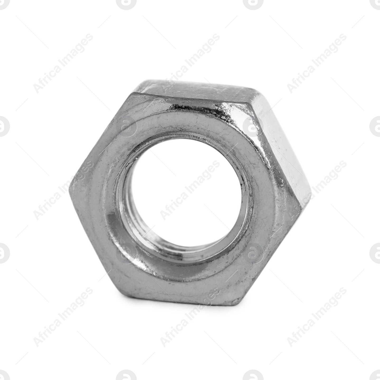 Photo of One metal hexagon nut isolated on white