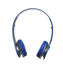 Stylish headphones with pads on white background