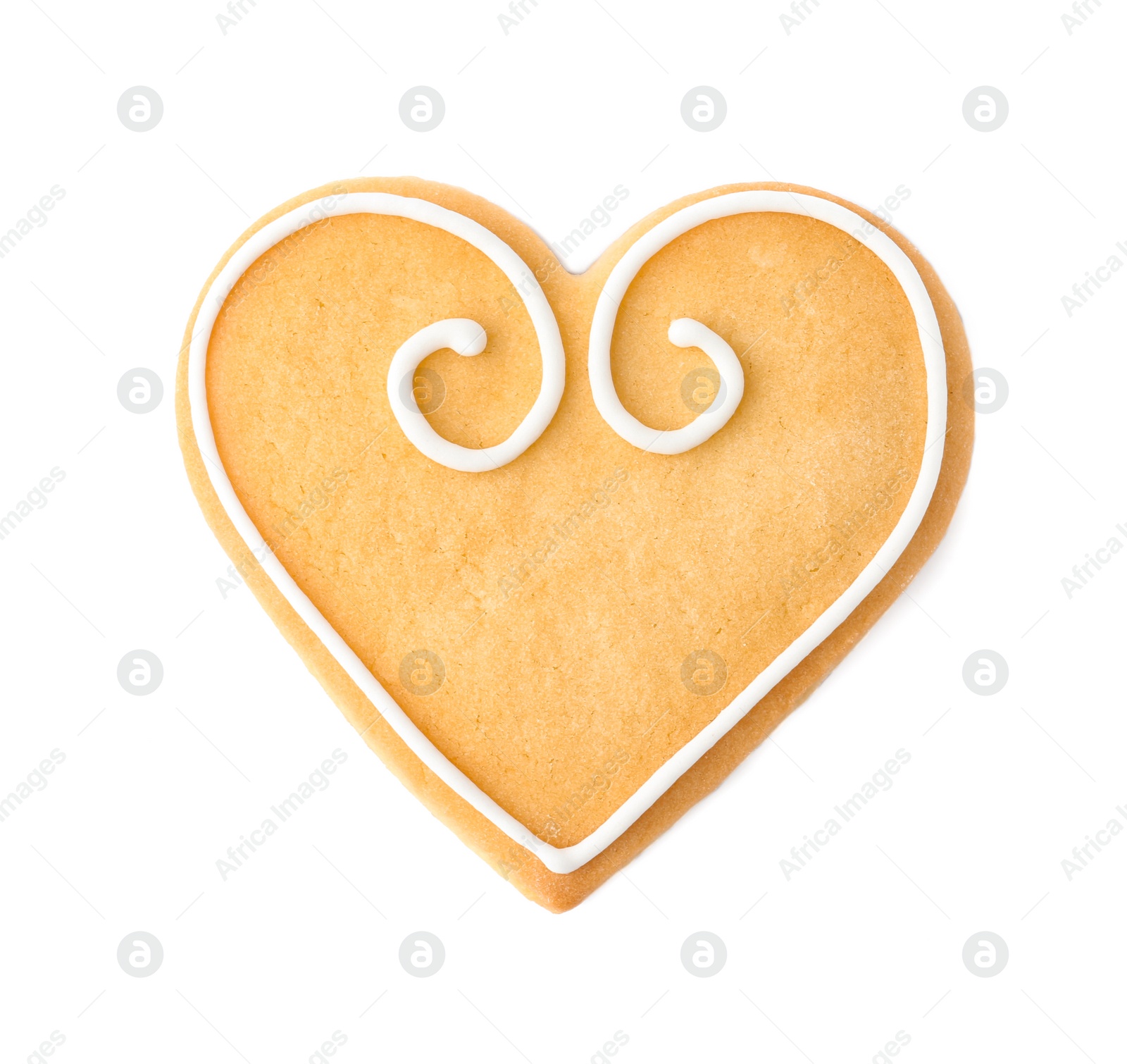 Photo of Decorated heart shaped cookie on white background, top view