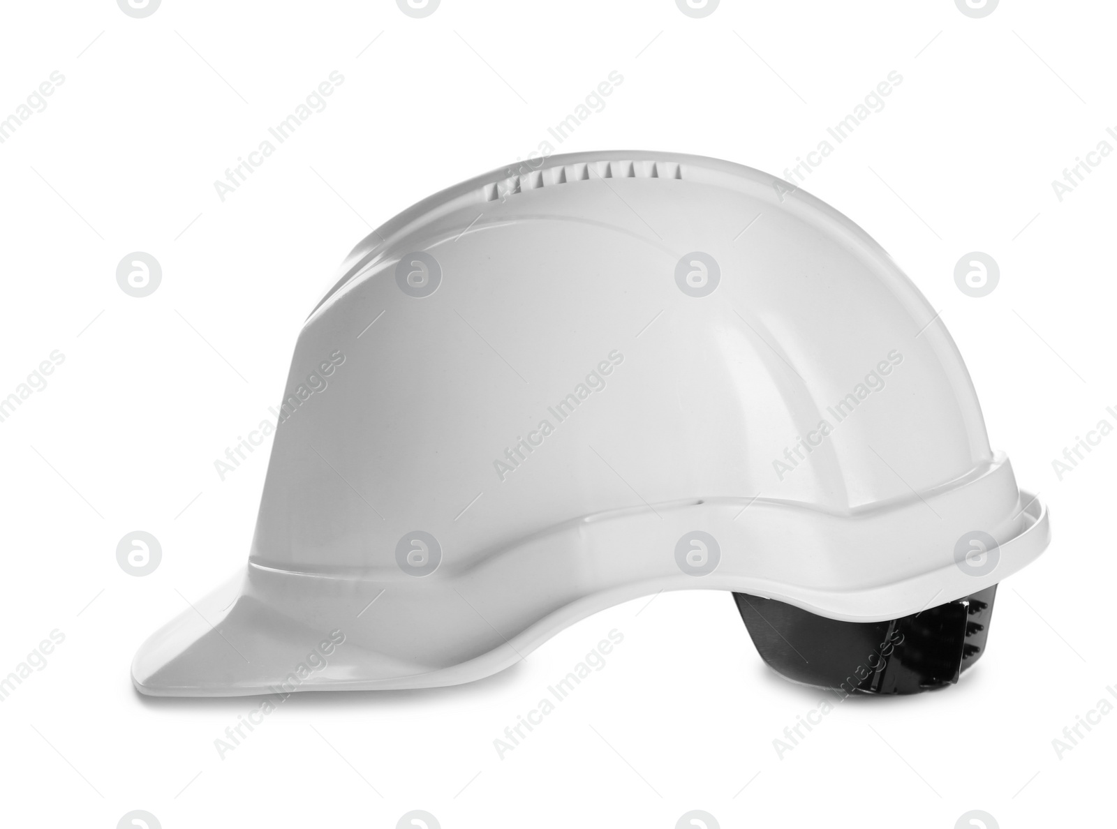 Photo of Protective hard hat on white background. Safety equipment