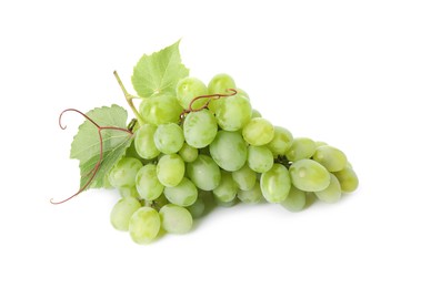 Fresh ripe grapes and leaves isolated on white