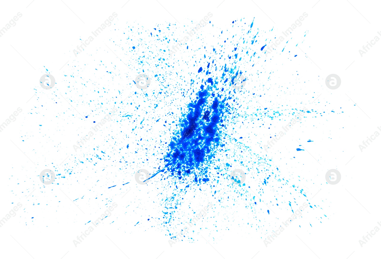 Photo of Blue paint splash on white background, top view