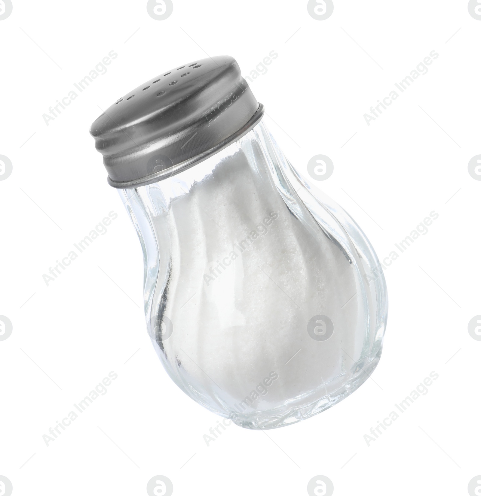 Photo of One shaker with salt isolated on white