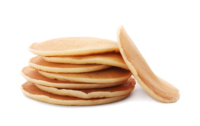 Photo of Tasty pancakes on white background