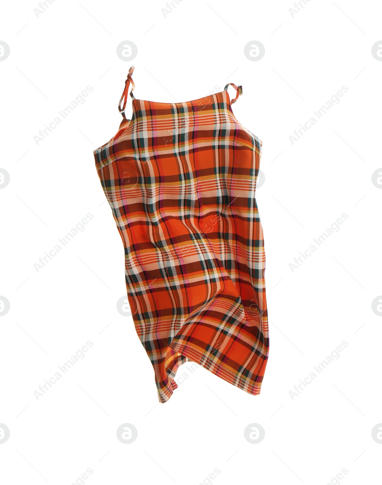 Photo of Orange plaid top isolated on white. Stylish clothes