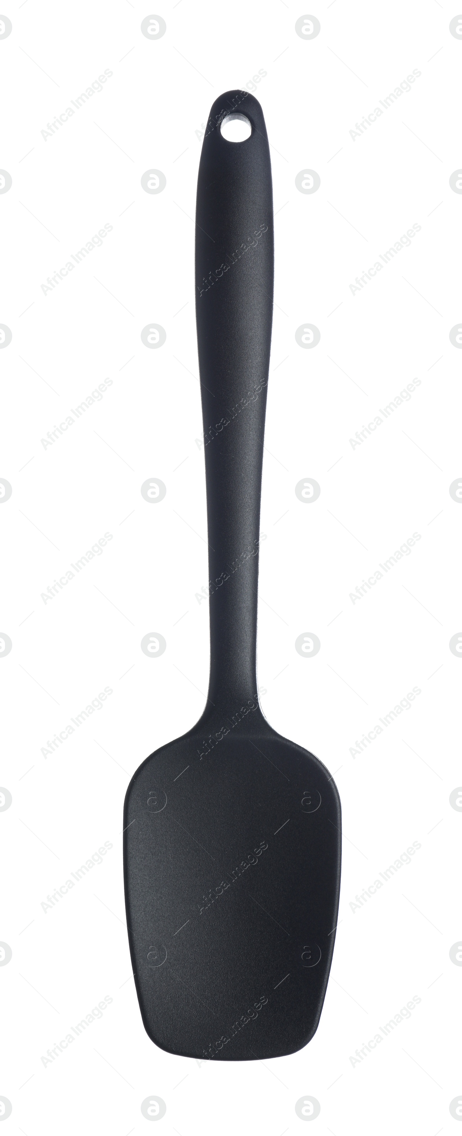 Photo of One black spatula isolated on white. Kitchen utensil