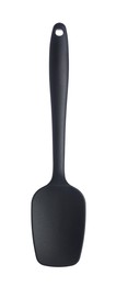 Photo of One black spatula isolated on white. Kitchen utensil