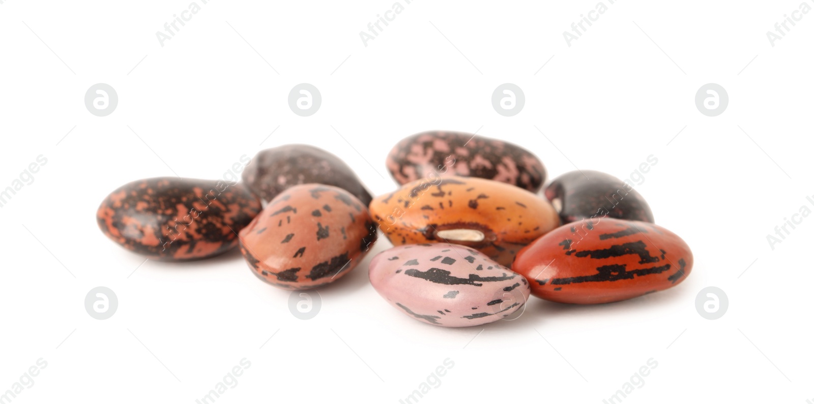 Photo of Pile of raw beans on white background. Vegetable planting