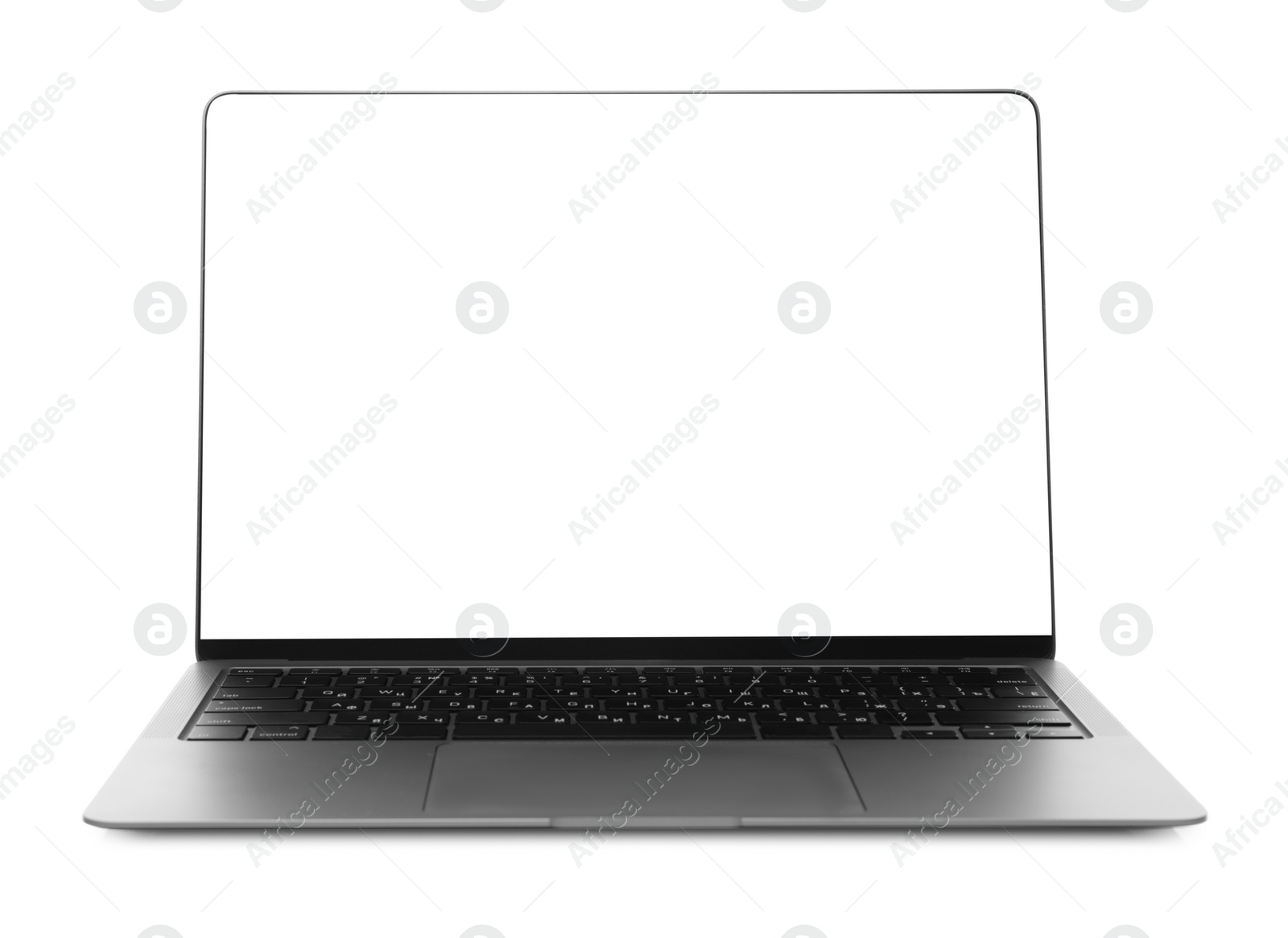 Photo of Laptop with blank screen isolated on white. Mockup for design