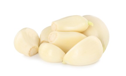 Peeled cloves of fresh garlic isolated on white