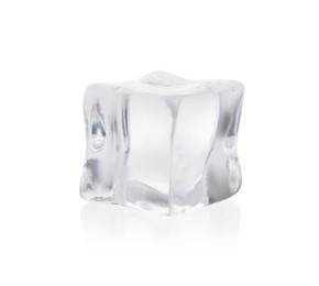 Photo of One crystal clear ice cube isolated on white