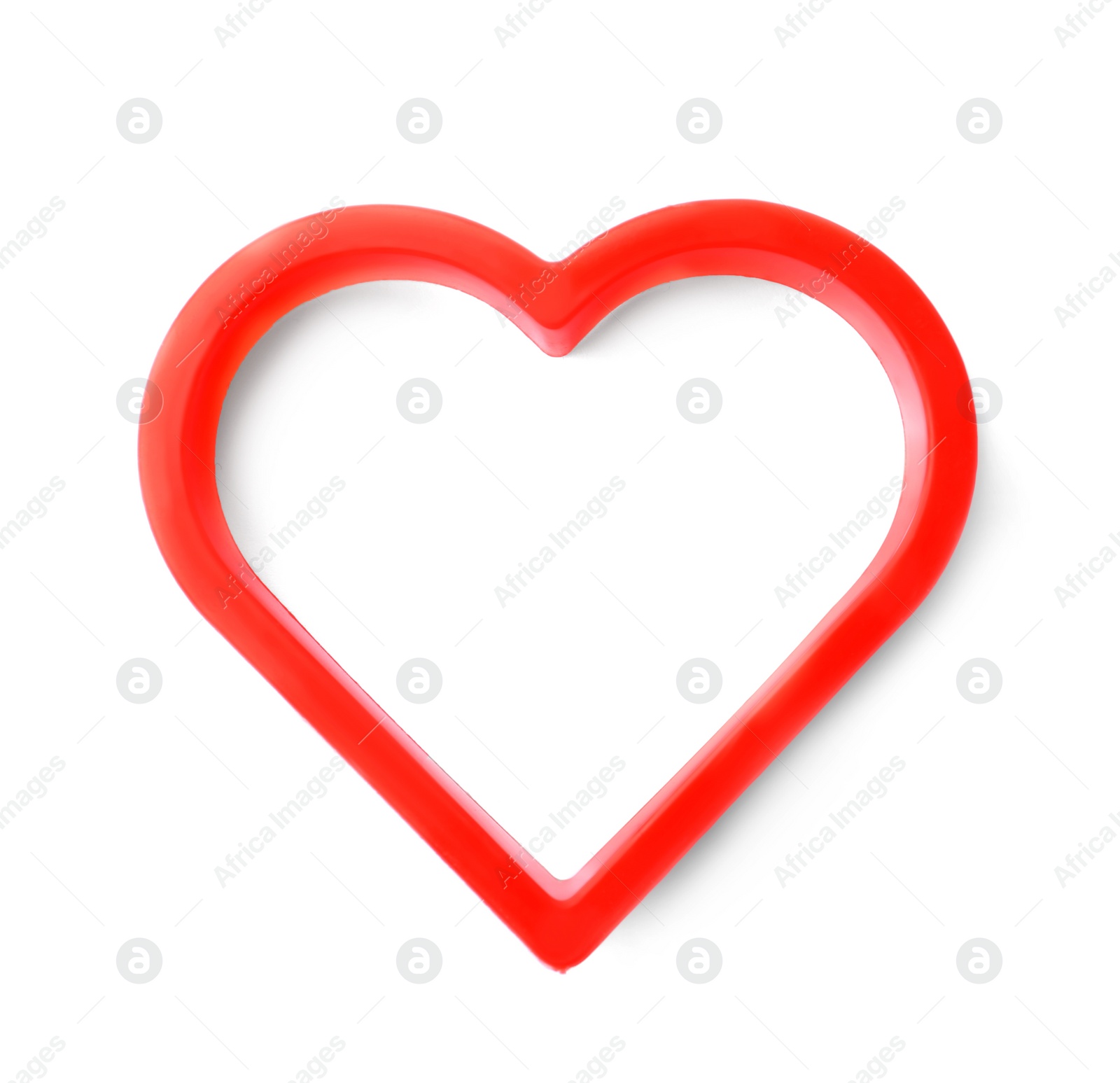 Photo of Heart shaped cookie cutter on white background, top view