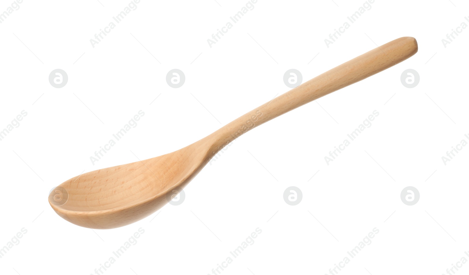 Photo of One empty wooden spoon isolated on white