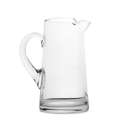 Photo of One empty glass jug isolated on white