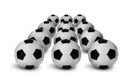 Image of Set with new soccer balls on white background