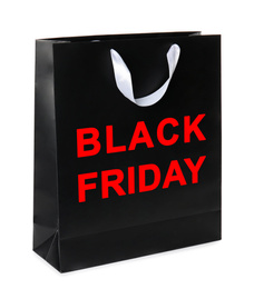 Paper shopping bag with phrase BLACK FRIDAY on white background