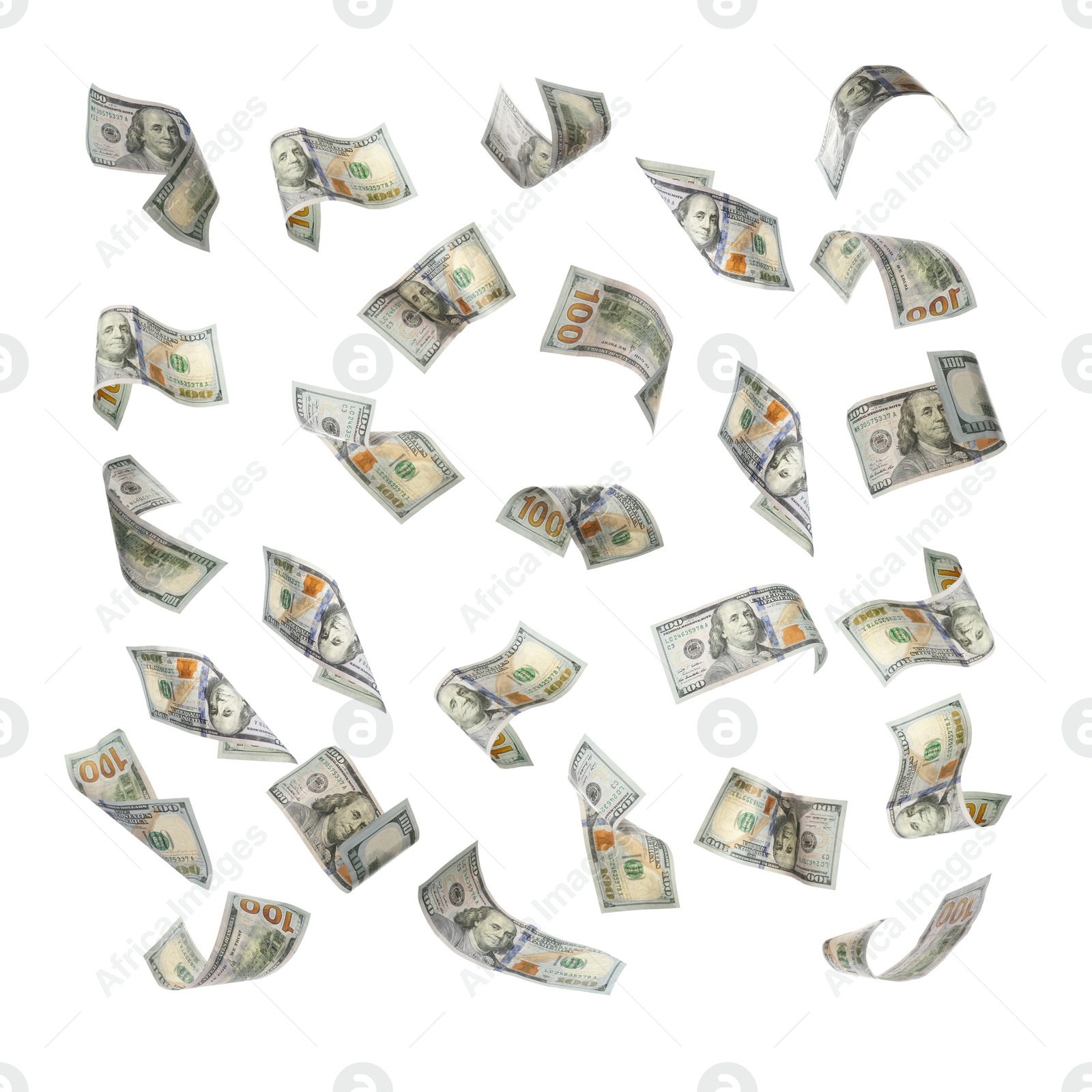 Image of Set of falling money on white background. Currency exchange