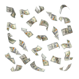 Set of falling money on white background. Currency exchange