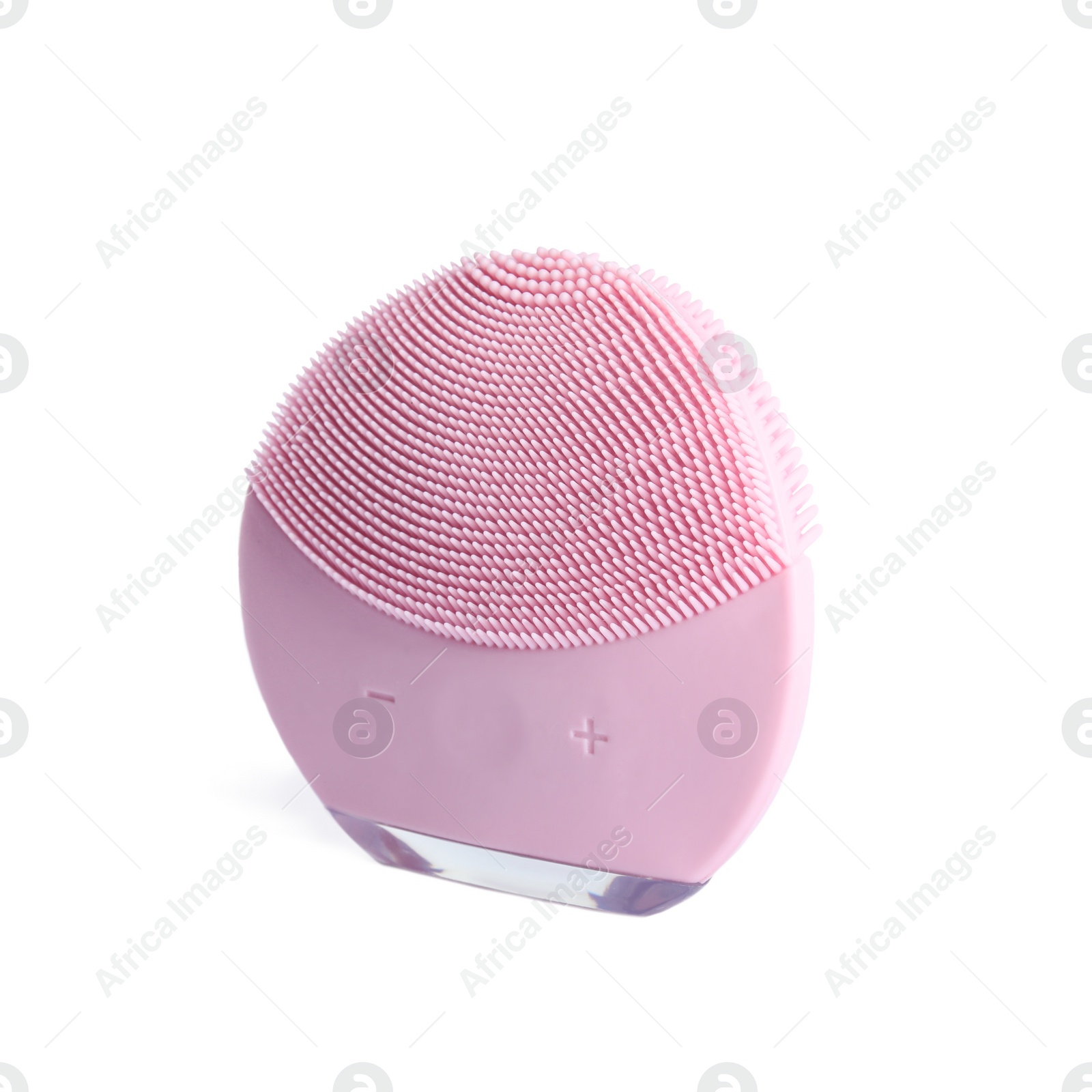 Photo of Modern silicone face cleansing brush isolated on white. Cosmetics tool