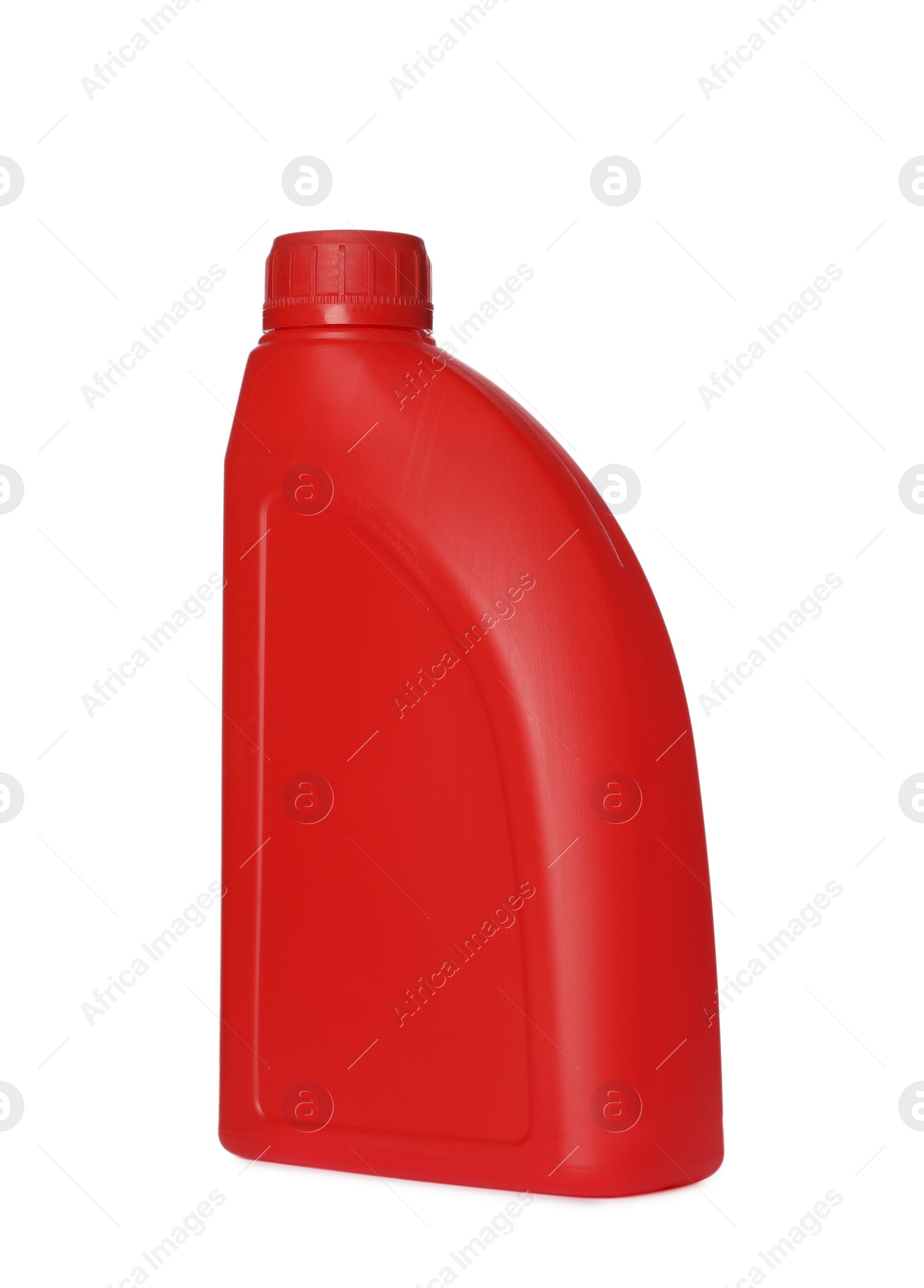 Photo of Motor oil in red container isolated on white