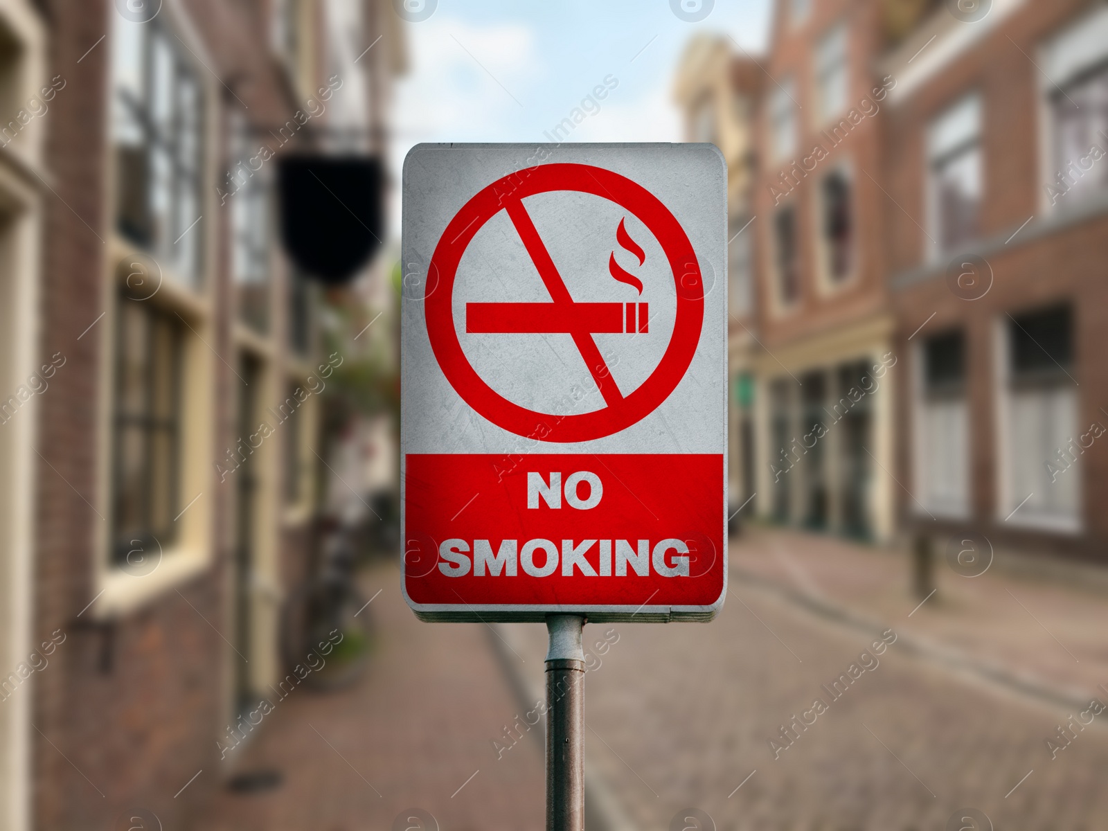 Image of Sign No Smoking and beautiful view of city street