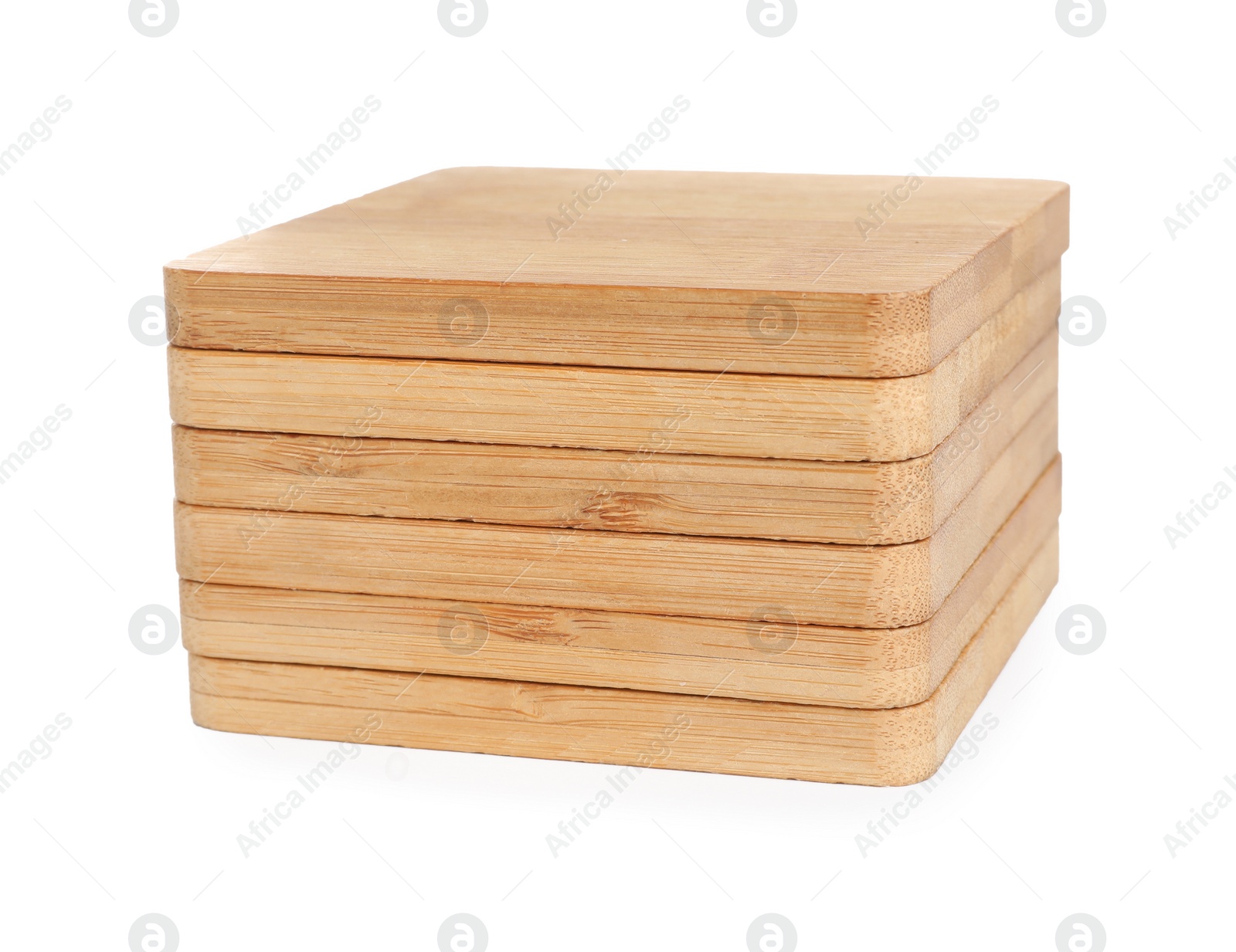 Photo of Stack of wooden cup coasters on white background