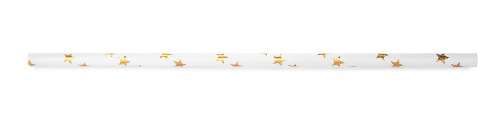 One paper straw with golden stars for drinking isolated on white