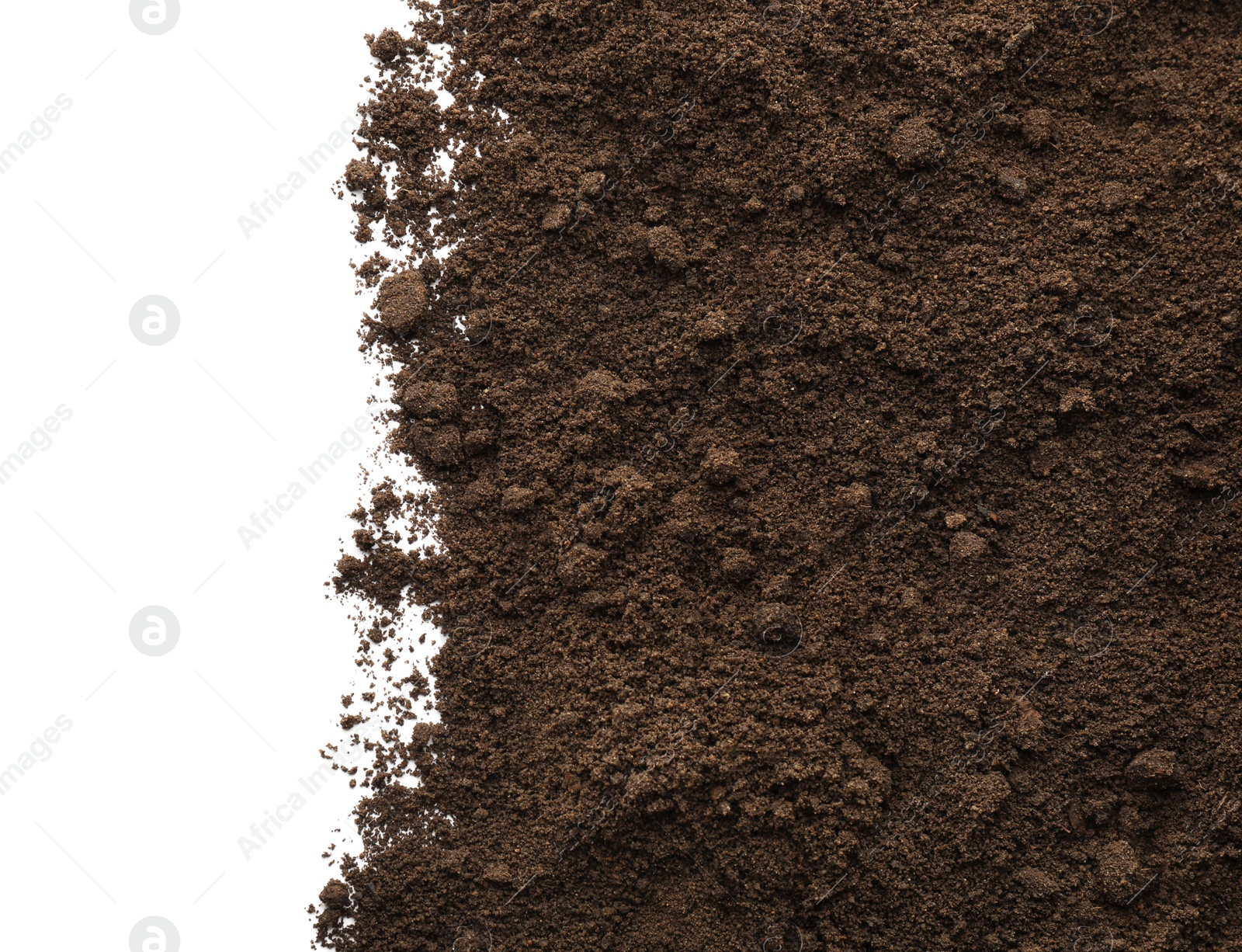 Photo of Pile of soil on white background, top view