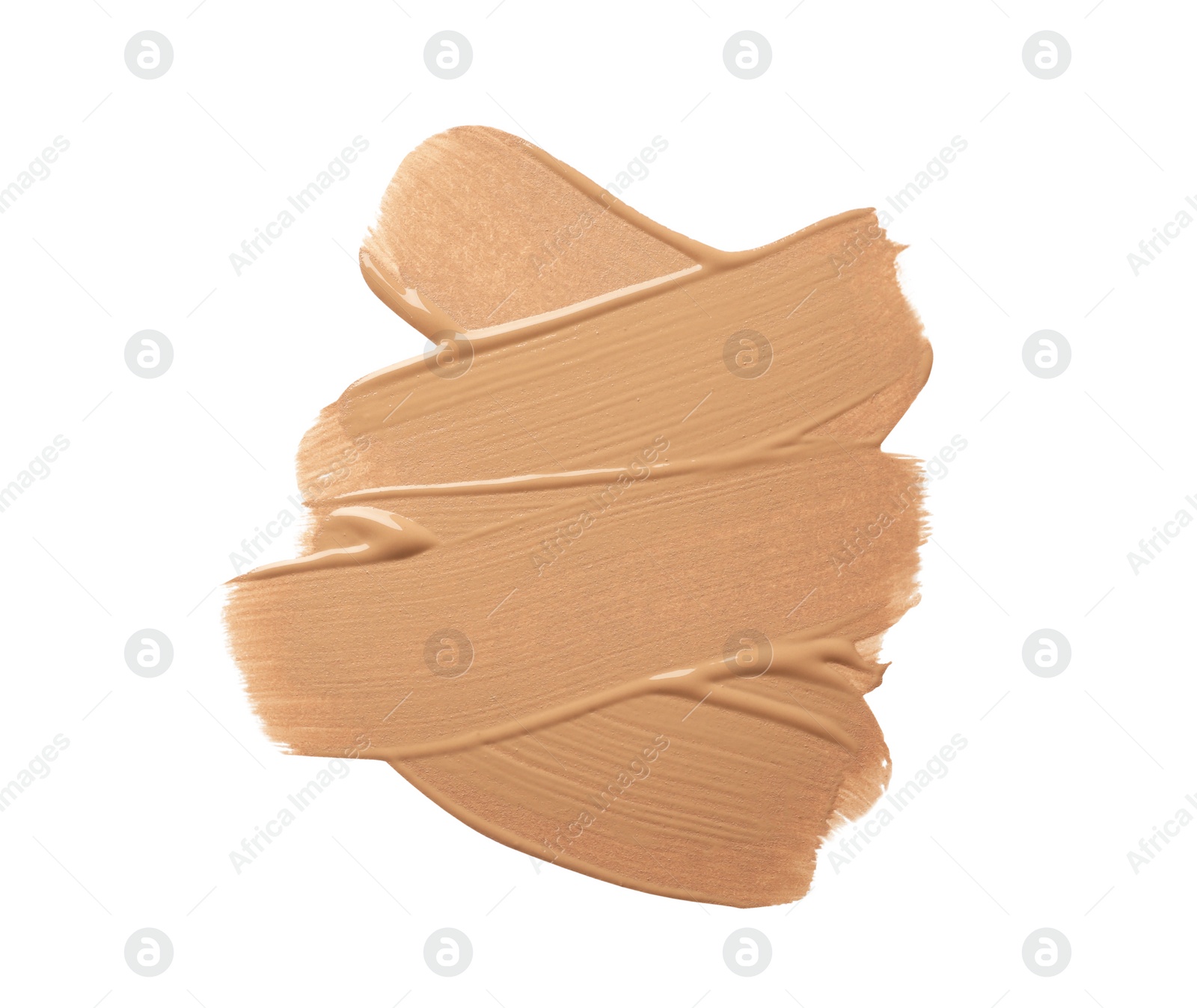 Photo of Sample of liquid skin foundation on white background, top view. Space for text