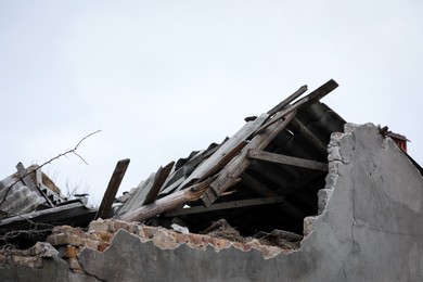 Photo of Closeup view of ruined house after strong earthquake