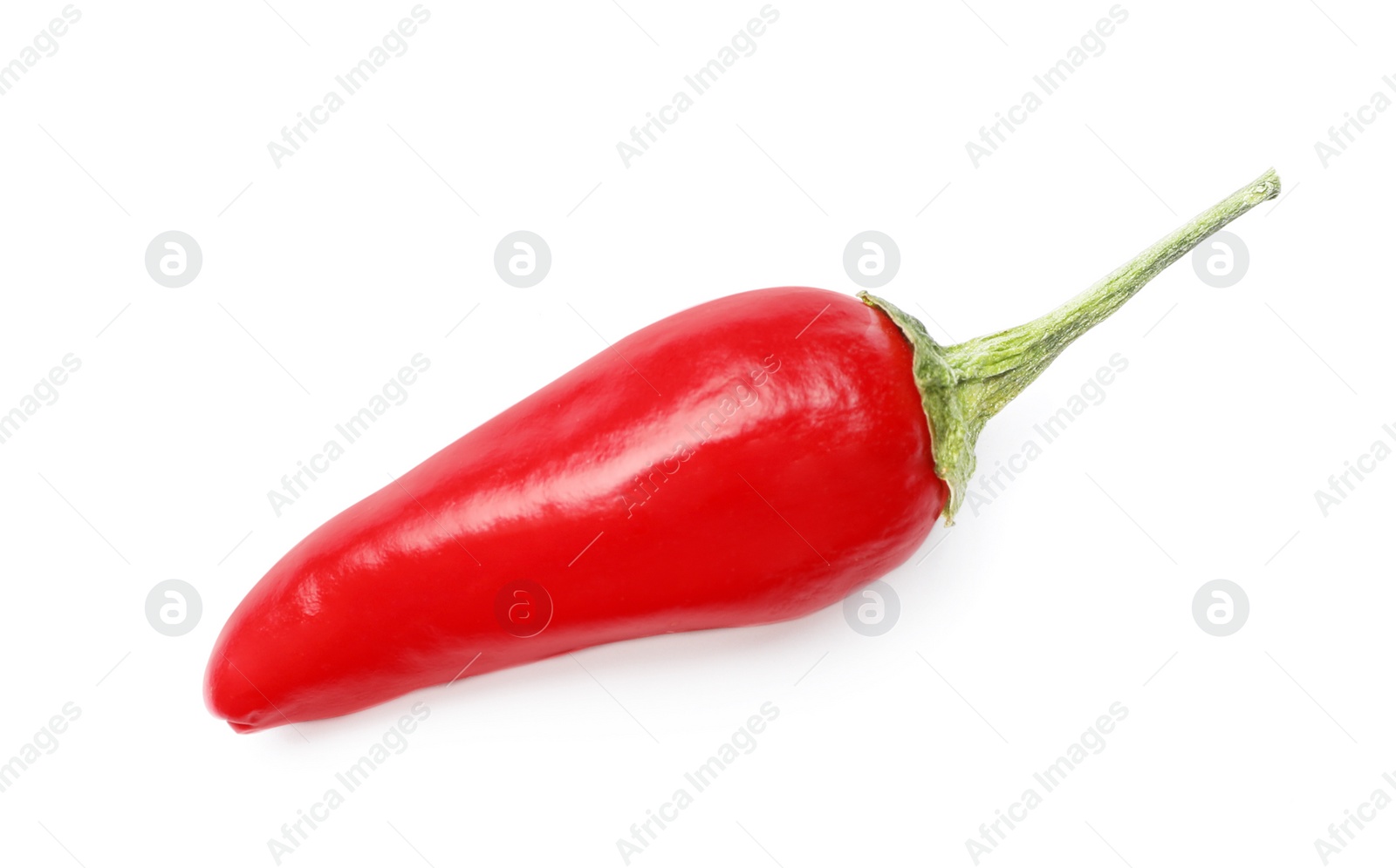 Photo of Ripe red hot chili pepper on white background, top view