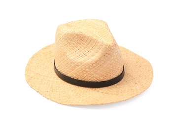 One stylish straw hat isolated on white