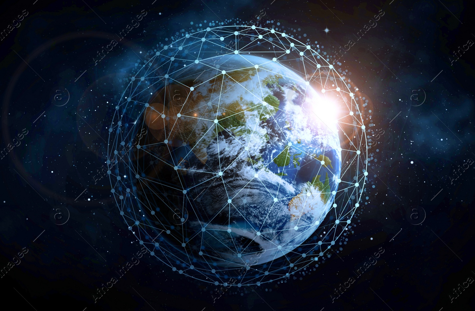 Image of Global network connection. Earth in open space and digital web, illustration