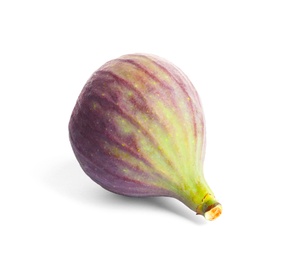 Photo of Whole ripe purple fig on white background