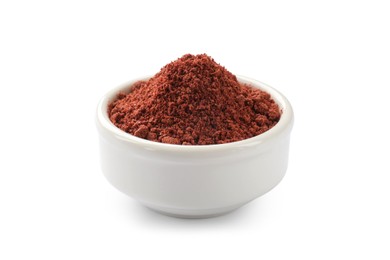 Dried cranberry powder in bowl isolated on white