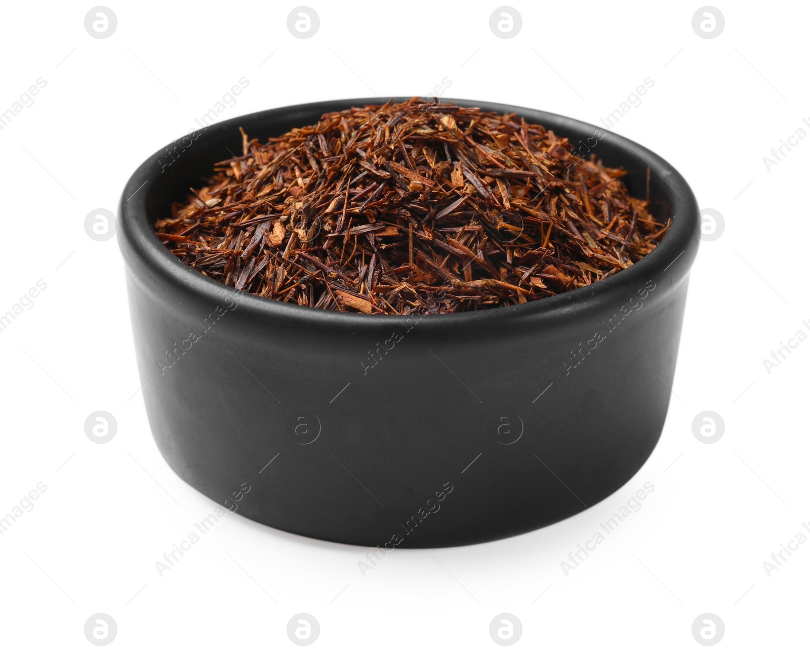 Photo of Rooibos tea in bowl isolated on white